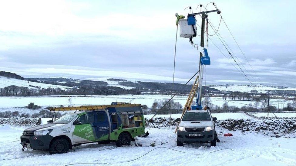 Power lines being repaired in Buxton