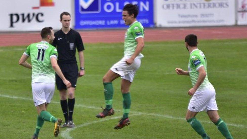 Harry Tobin celebrates giving Guernsey FC a lead