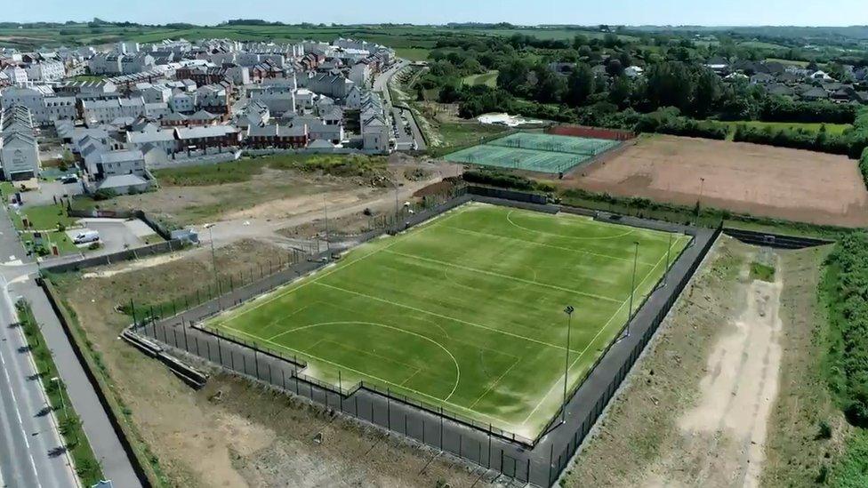 Leisure centre building spot aerial shot