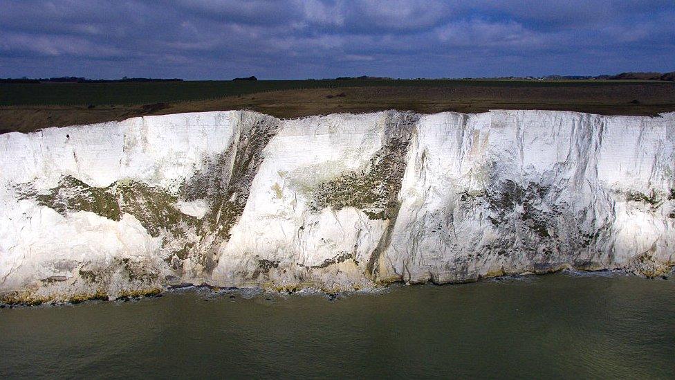 An aerial view of the white cliffs of Dover on March 7, 2016