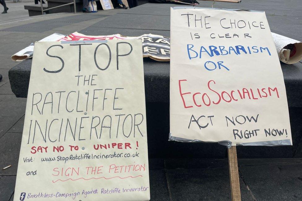 Placards in Trinity Square