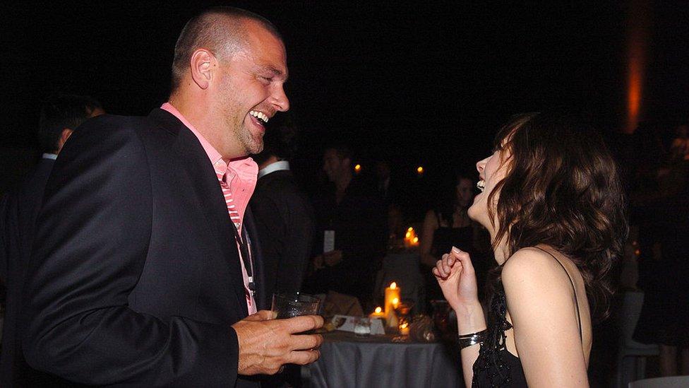 Ray Stevenson and Keira Knightley share a laugh during a film premiere