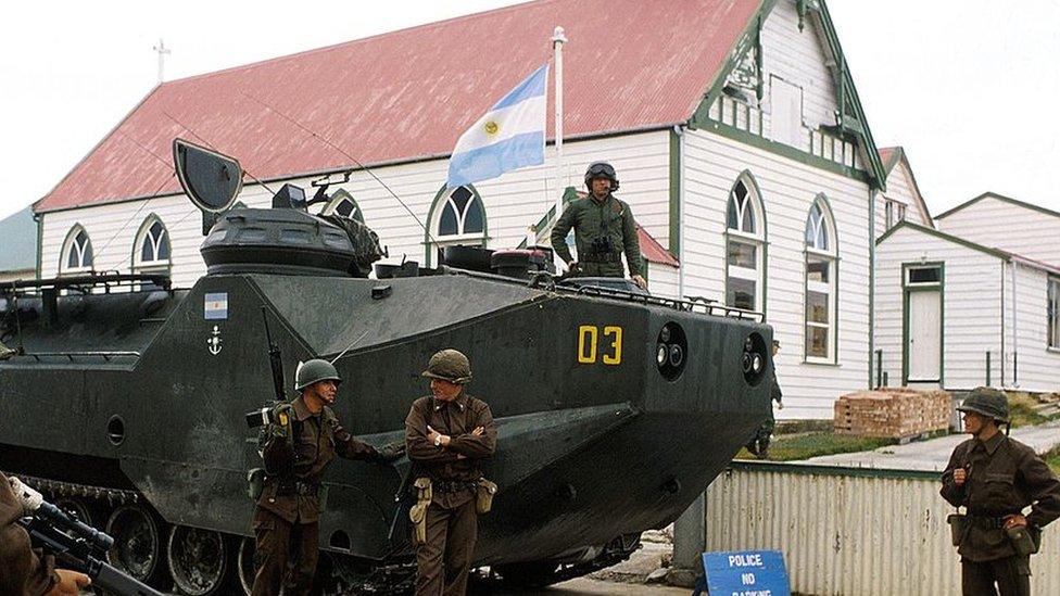 Argentinian troops capture the capital, Stanley.