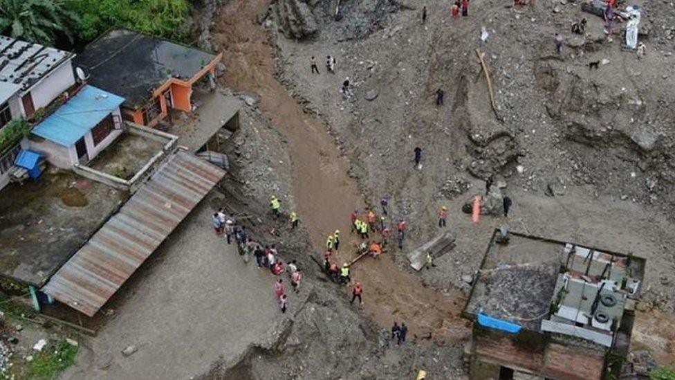 A village in Sindhupalchok district in northeast of Kathmandu hit by landslide