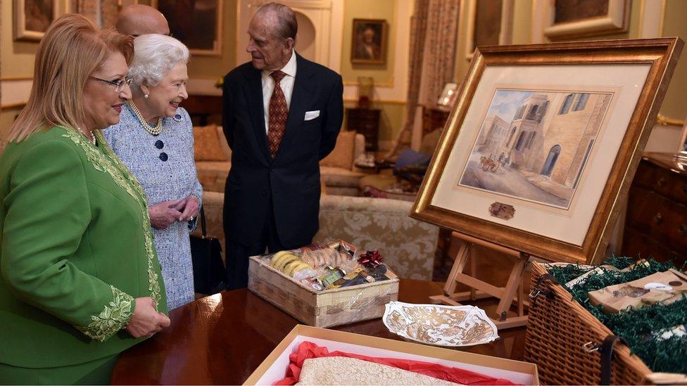 The Queen, Prince Philip and Malta's President Marie-Louise Coleiro Preca