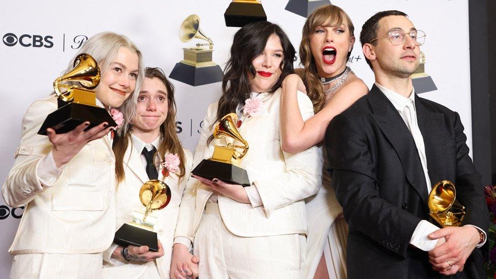 Boygenius, Taylor Swift and Jack Antonoff at the Grammys