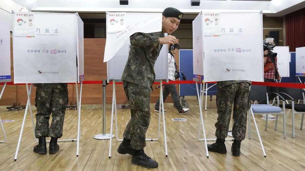 Soldiers vote in the South Korean presidential election