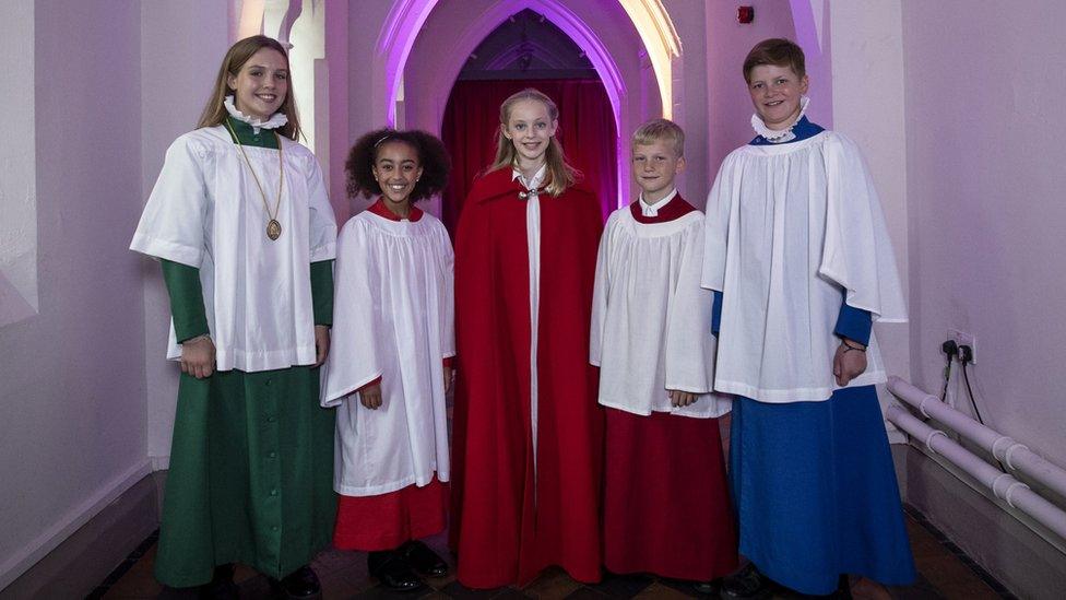 Belinda with the other competitors in their chorister outfits