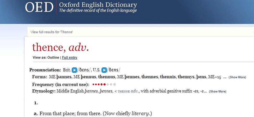 OED definition of the word "thence"
