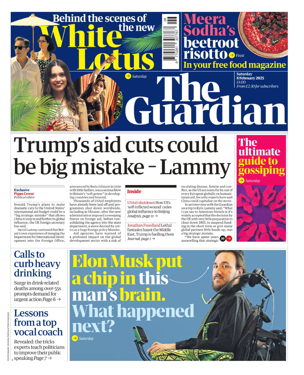 The front page of the Guardian newspaper