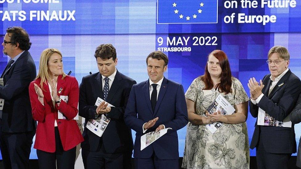 French President Emmanuel Macron at the European Parliament