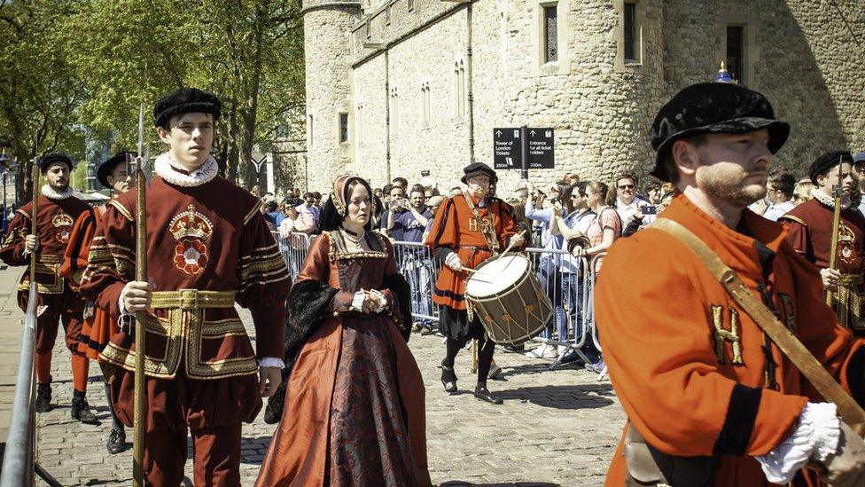 Anne Boleyn walking up to Tower of London