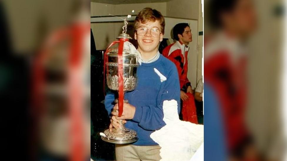 Craig and trophy in Forest dressing room