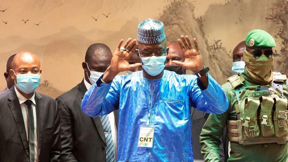 Vice-President of the CNSP (National Committee for the Salvation of the People) Colonel Malick Diaw (C) reacts after winning the election of the president of the National Transitional Council (CNT) in Bamako, Mali 05 December 2020.