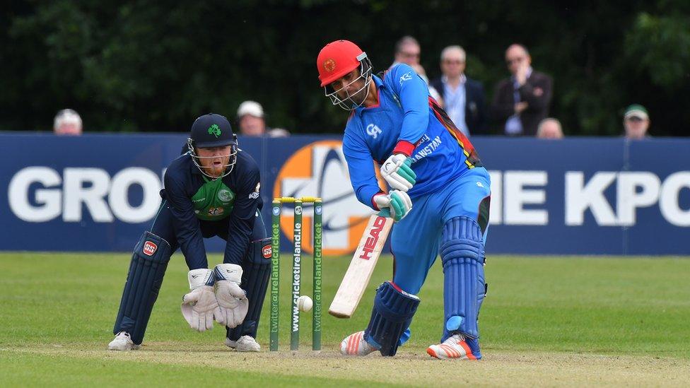 Afghan batsman Dawlat Zadran plays a shot