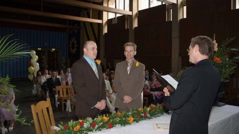 Wayne and Michael exchange wedding vows