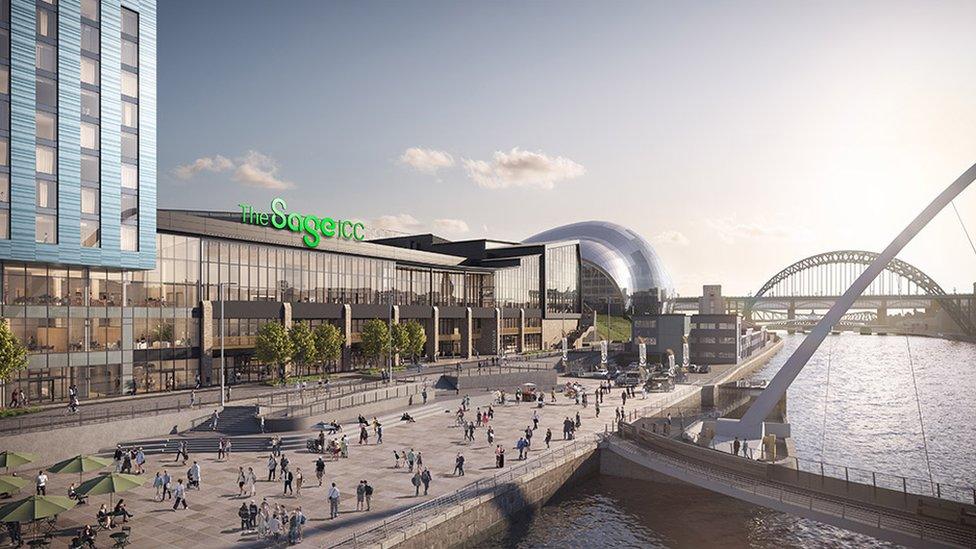 Artist's impression of the new Sage conference centre and arena on the Gateshead Quayside