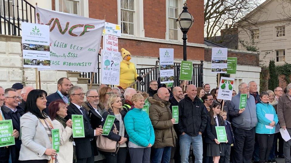 Protesters against the plan outside Warrington Town Hall