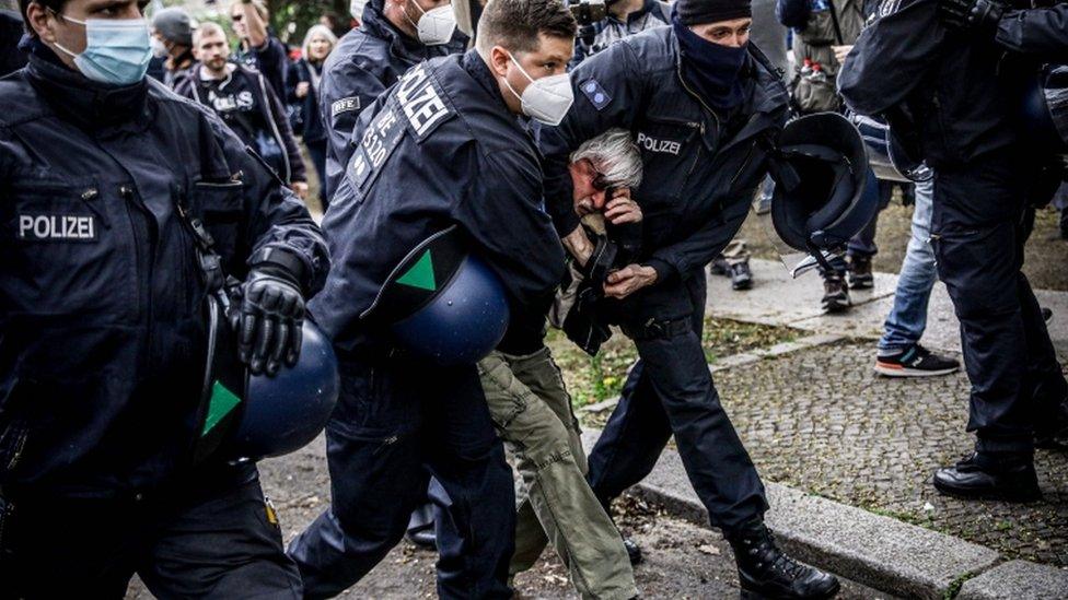 Police arrest protesters during demonstration against the German government Coronavirus measures