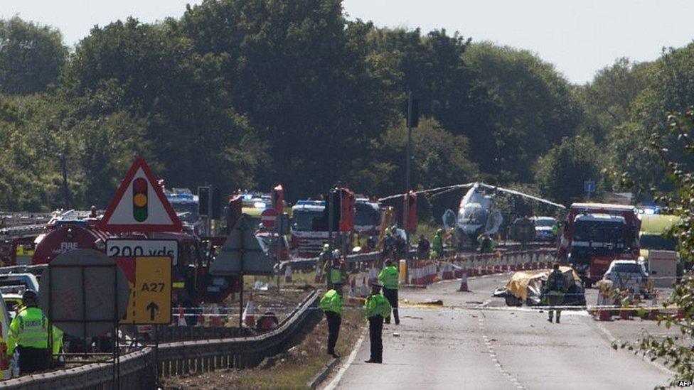 The aftermath of the Shoreham air crash in August 2015