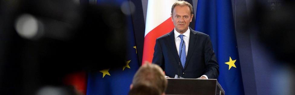 Donald Tusk at a press conference to discuss the draft guidelines on Brexit negotiations