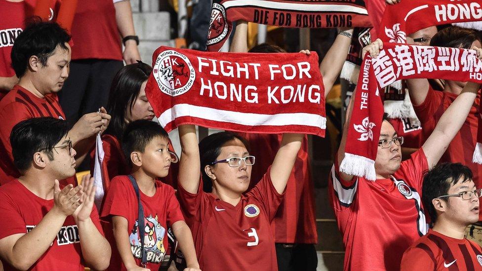 Hong Kong fans at the World Cup qualifying match between Hong Kong and Qatar, in Hong Kong