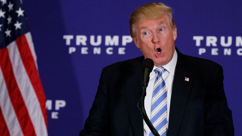 Republican presidential candidate Donald Trump delivers a speech during a campaign event, Saturday, Oct. 22, 2016, in Gettysburg