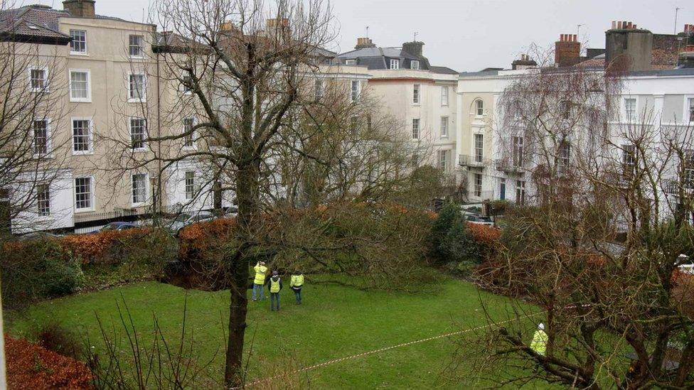 Council workers at the Canynge Square sinkhole