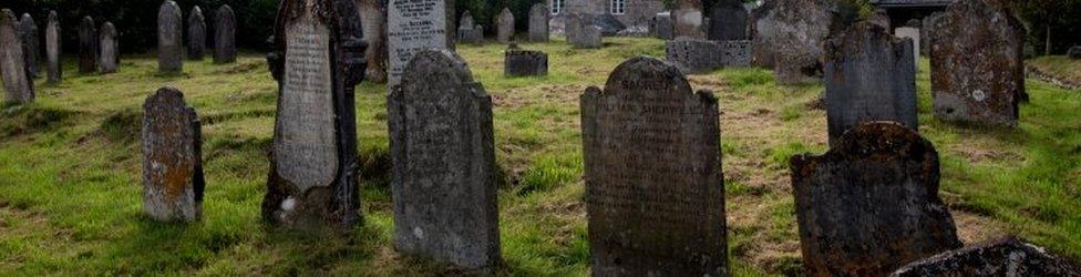 Gravestones in Dartmoor National Park, United Kingdom. Archive photo