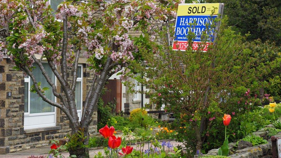 Houses and sold sign