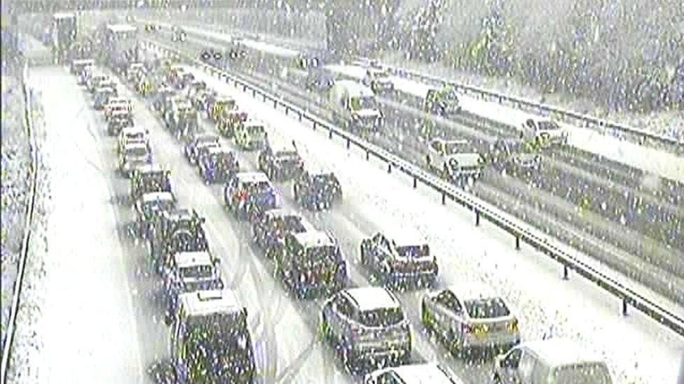 M5 traffic jam in snow