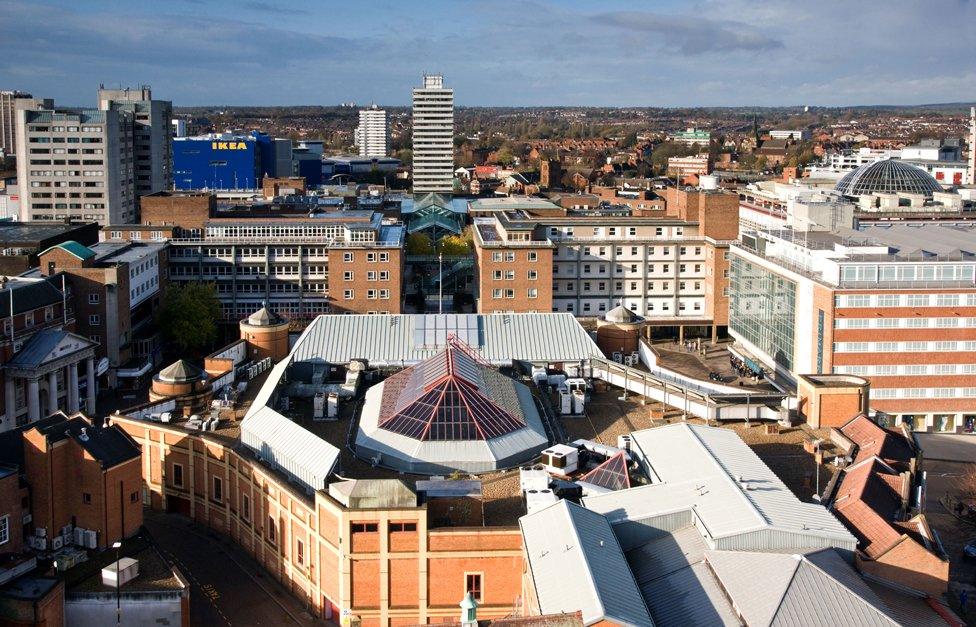 Coventry city centre aerial shot