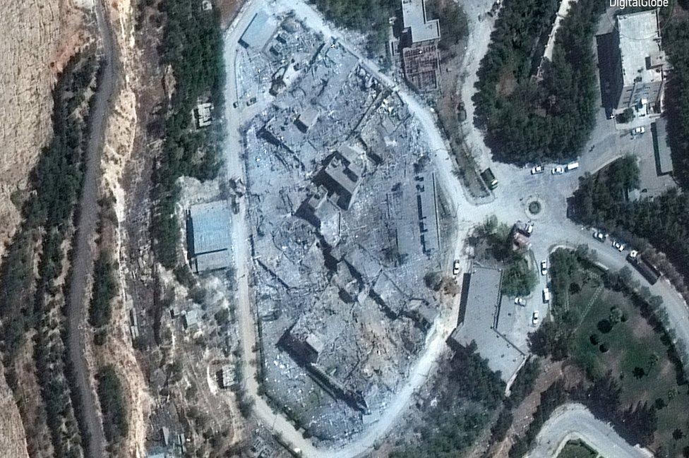 Aerial view of the Barzah site after attack