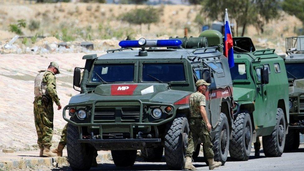 Russian military vehicles in eastern Ghouta, Damascus