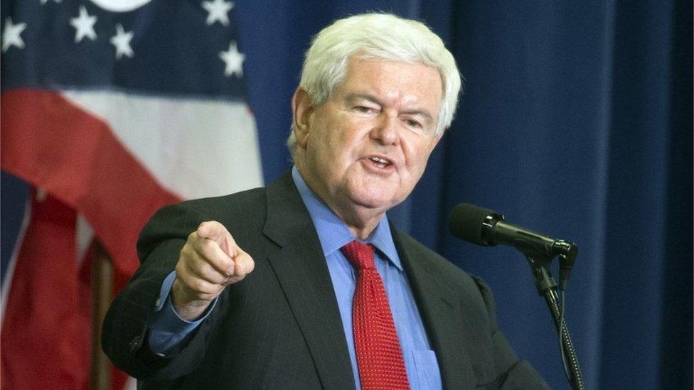 Former House Speaker Newt Gingrich speaks before introducing Republican presidential candidate Donald Trump.