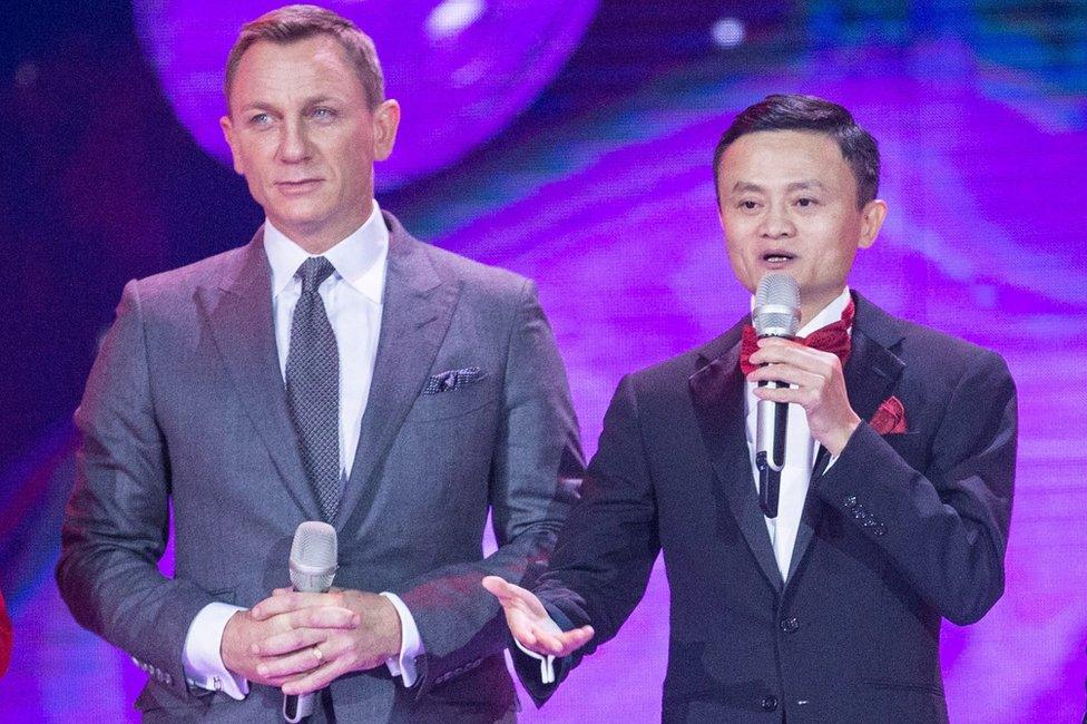 A picture made available on 11 November 2015 shows Jack Ma, Chairman of Alibaba Group (R), and James Bond hero, British actor Daniel Craig (L), attending a televised gala celebrating the Tmall shopping festival in Beijing, China, 10 November 2015