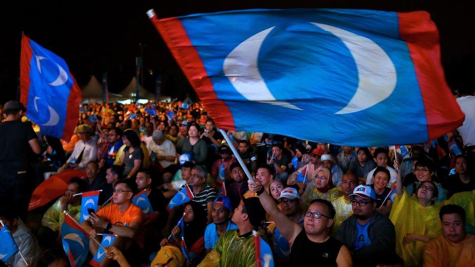 Pakatan Harapan supporters wave their flags