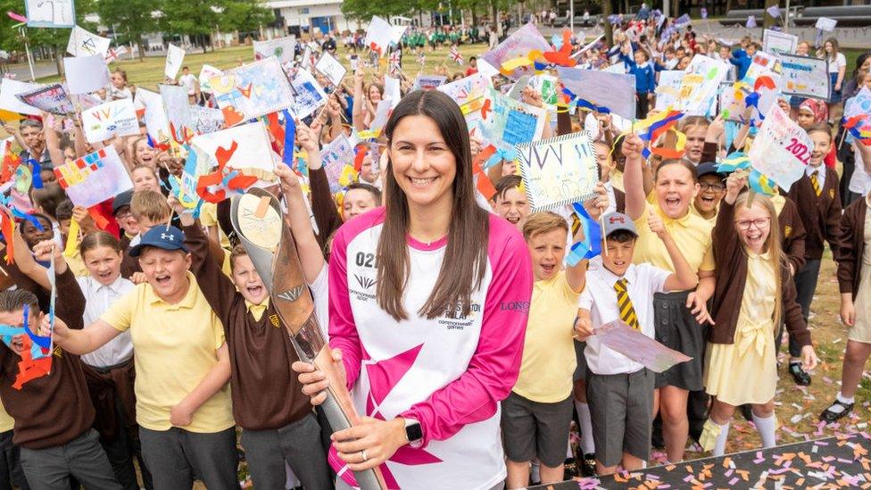 Aimee Willmott Booker takes part in The Queen's Baton Relay as it visits Middlesbrough