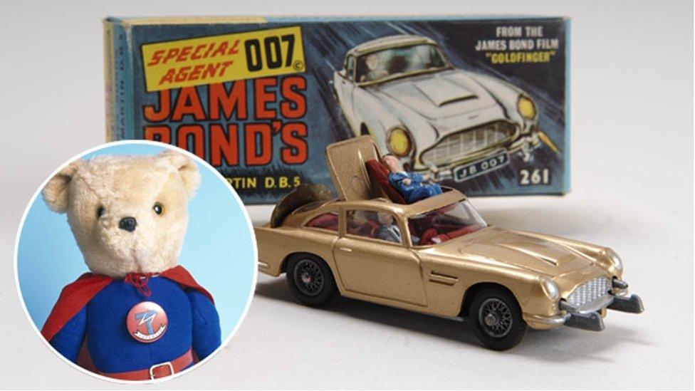 SuperTed toy (inset) and the famous corgi James Bond DB5 car