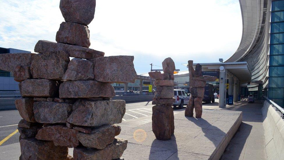 Inuksuk art installation at Toronto Pearson International Airport