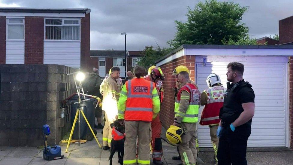 Emergency services at scene of flat blast