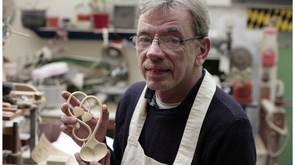 Sion Llewellyn, lovespoon maker, of Pontycymmer, Bridgend