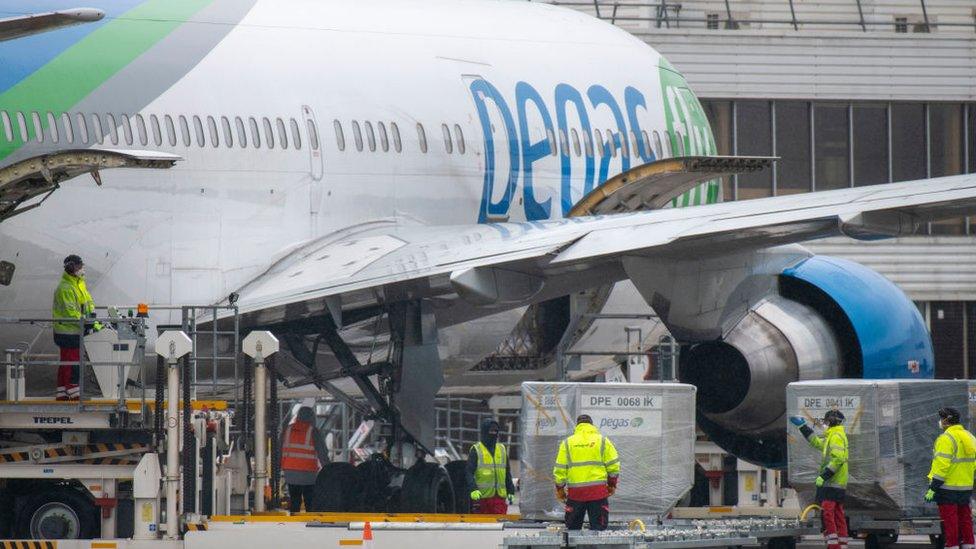 PPE arrives on a plane