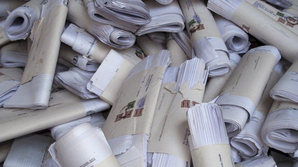 Letters to be sorted out in front of the main post office in the capital of Himachal Pradesh