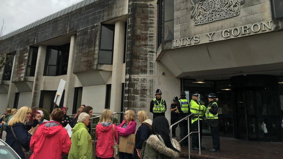 Protesters outside Swansea Crown Court