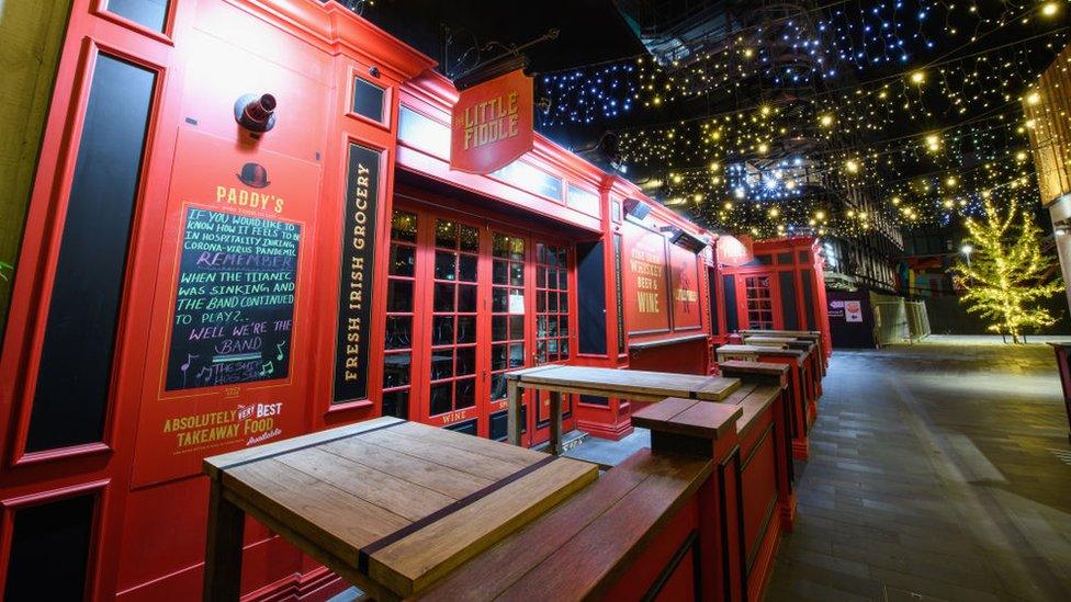 Empty pubs and bars are seen on the Terrace, one of the most popular socialising locations in Christchurch