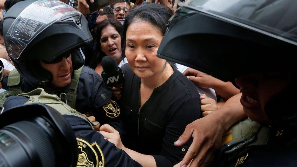 Peruvian politician Keiko Fujimori arrives to a courtroom in Lima