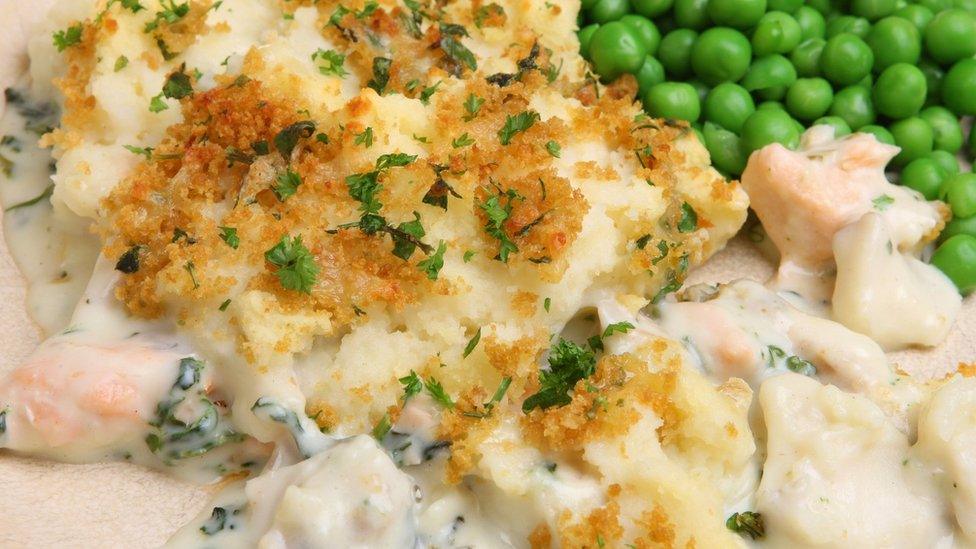 Fish pie and peas