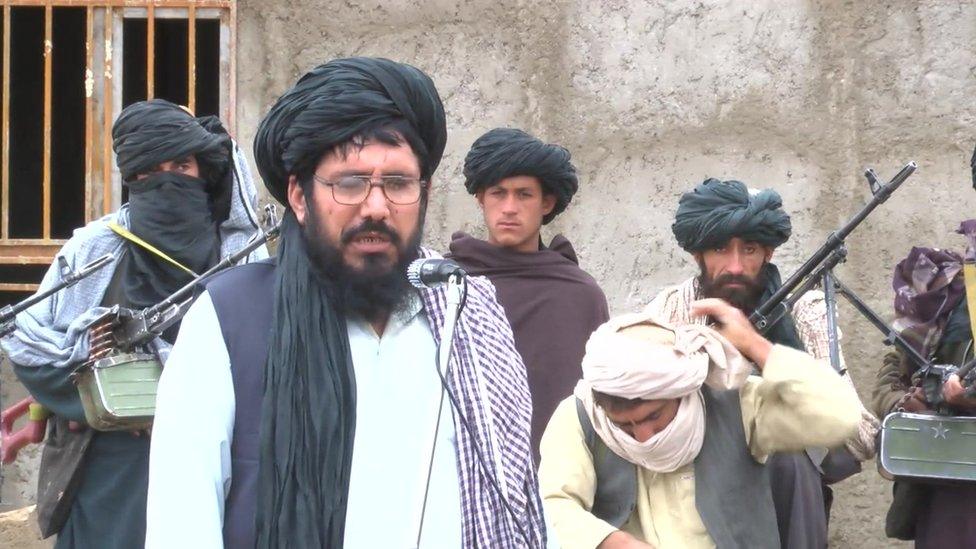 Mullah Rasool addresses Taliban fighters at the meeting in Farah