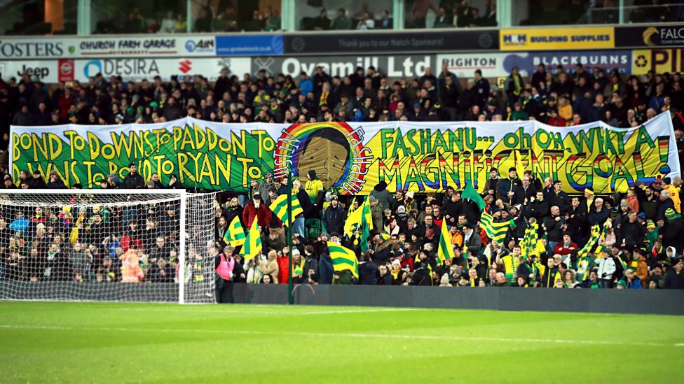 Banner in tribute to Justin Fashanu's "magnificent goal" at Carrow Road in 1980